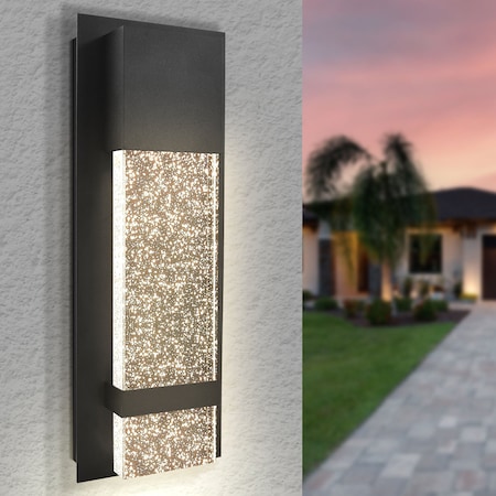 Luxrite Modern Outdoor LED Wall Light Bubble Glass 3CCT 3000K-5000K 14 Inch 12W Black Aluminum IP65 ETL LR40390-1PK